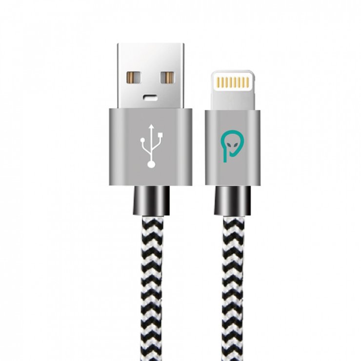 Imagine Cablu USB 2.0-A la iPhone Lightning T-T 1m Alb/Negru, Spacer SPDC-LIGHT-BRD-ZBR-1.0